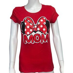 Disney Womens Red Mom Graphic Tee Minnie Bow Design 100% Cotton Size L